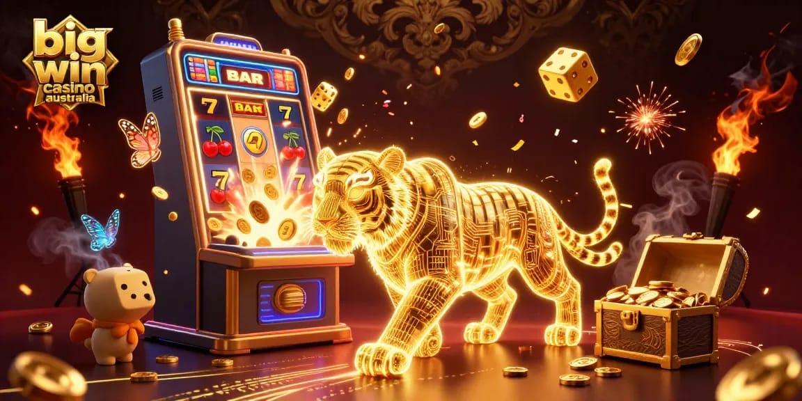 Engage in big win casino Australia with a vibrant 3D illustration of a dynamic digital gaming scene.