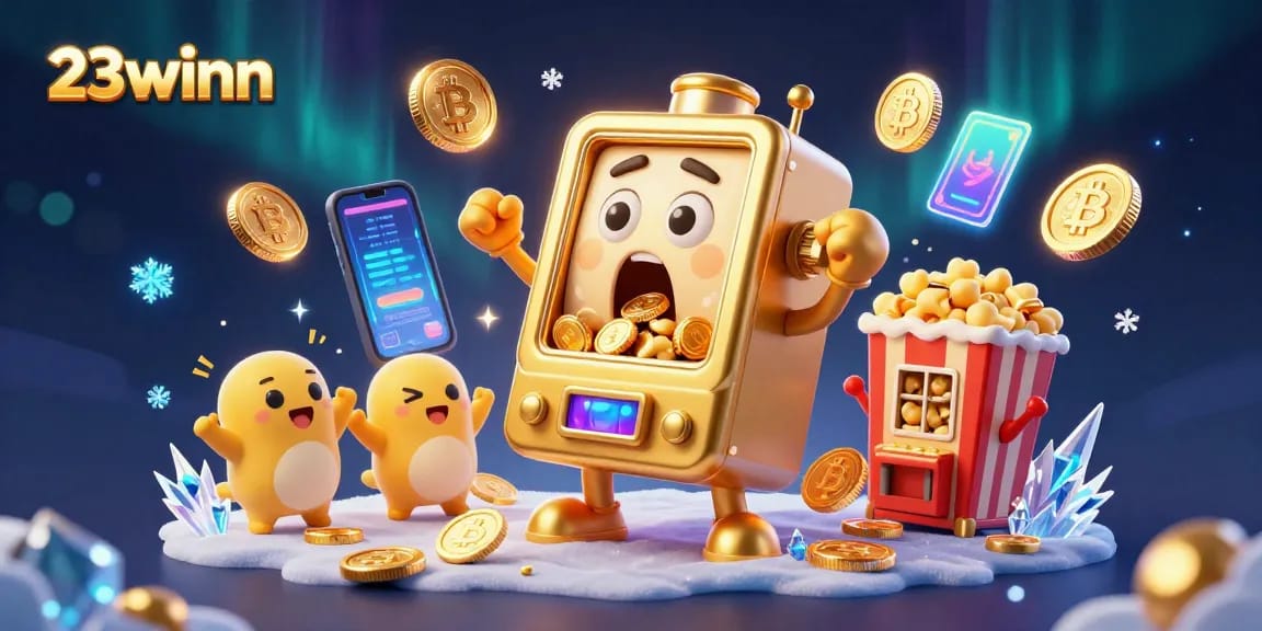 Celebrate wins with 23winn's golden slot machine, coins bursting in a vibrant casino scene.