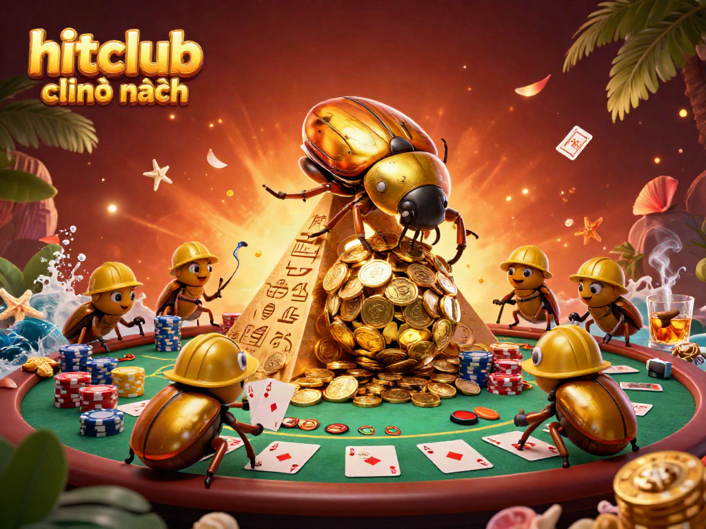 Engage in thrilling gameplay at hitclub chính hãng with golden coins and casino symbols in a lively 3D scene.