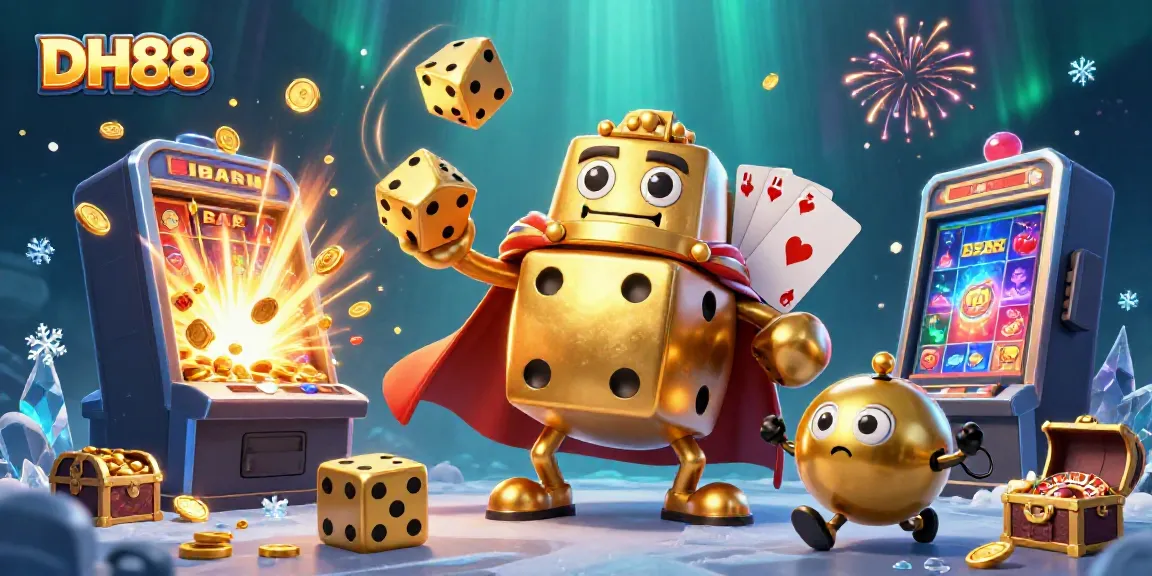 Engage with DH88’s animated casino elements, showcasing dazzling dice and vibrant slot machines.