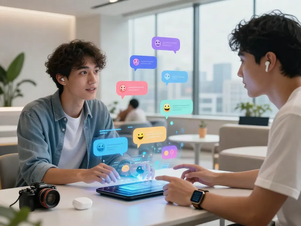 Engaging conversation with an AI character using juicy ai technology in a futuristic digital environment.