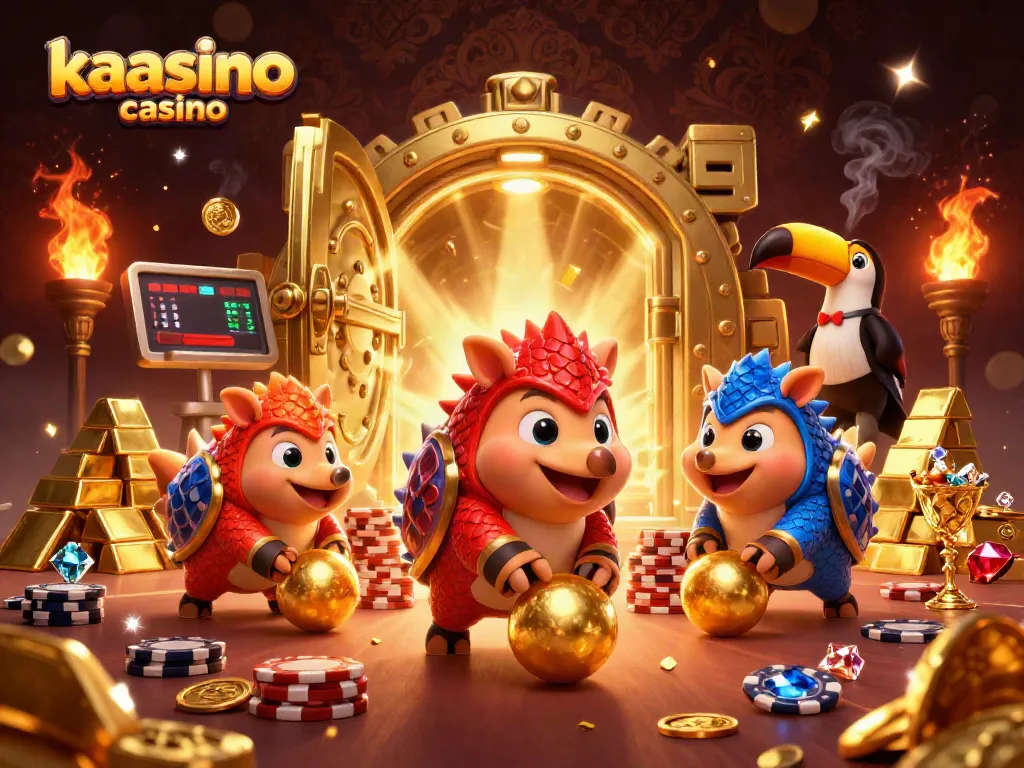 Experience the thrill of kaasino casino with cartoon pangolins bowling through poker chips.
