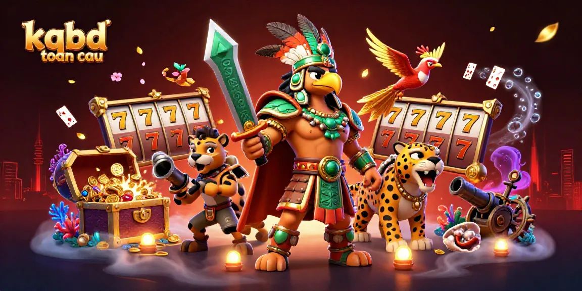Engage with kqbd toan cau as it showcases an Aztec warrior and jaguar in a vibrant casino themed setting.