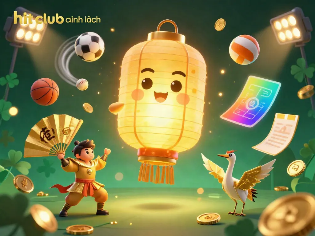 Experience the vibrant energy of hitclub chính hãng with dynamic casino visuals showcasing a glowing lantern spirit and sports betting elements.